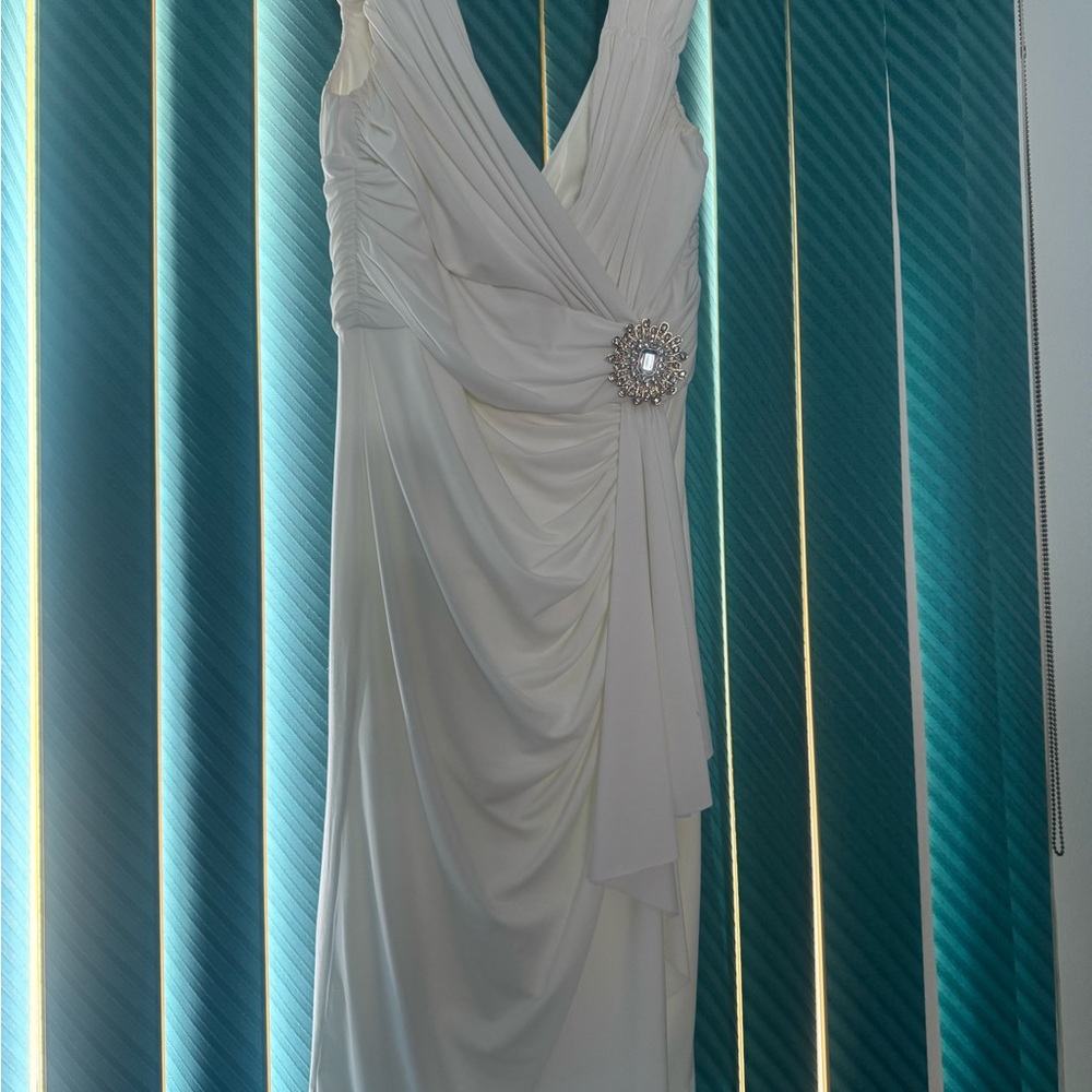 Maggy London White Cocktail or Wedding Dress with Silver Embellishment
